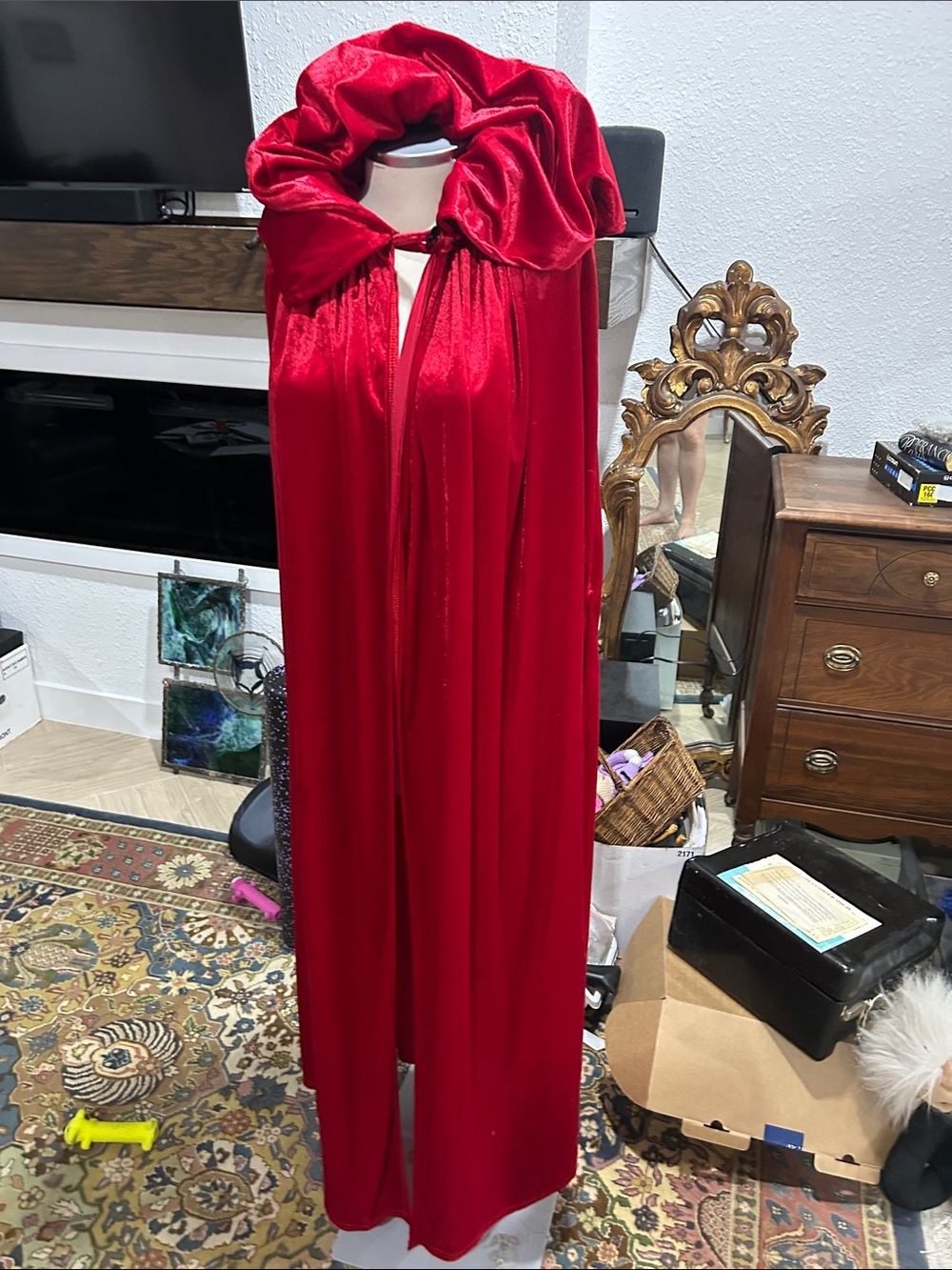 Women's Red Velvet Hooded Robe Cape -  costume